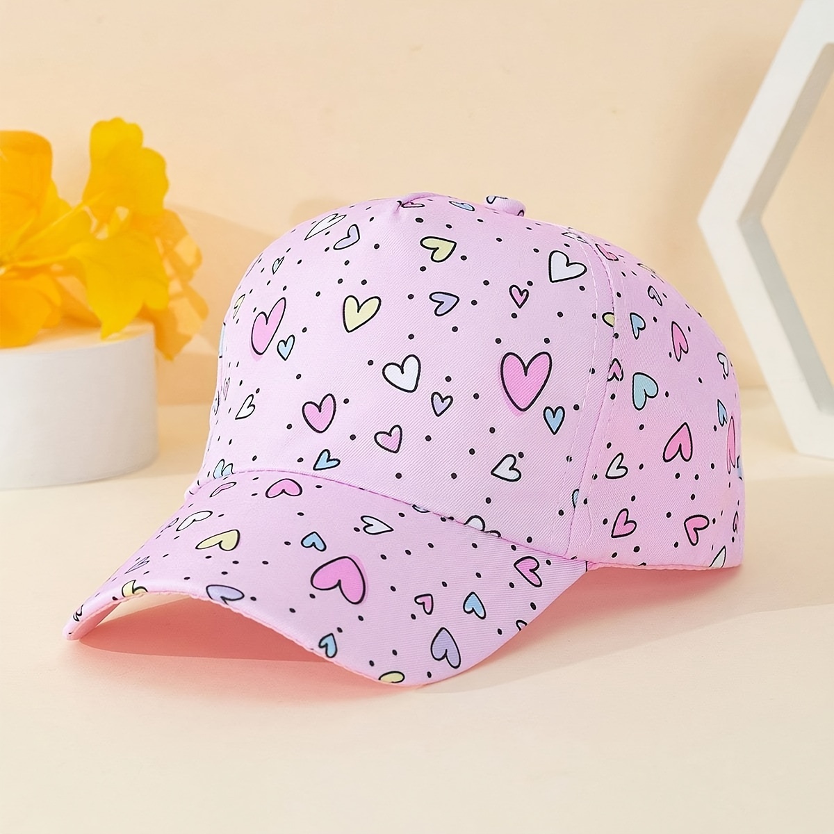 

Toddler Girls Cartoon Love Print Baseball Cap - Sweet And Cute Pink All Seasons Hat For Outdoor Sports, Leisure Dressing, Vacation Play, Back To School Season Dressing, Perfect Gift For Children