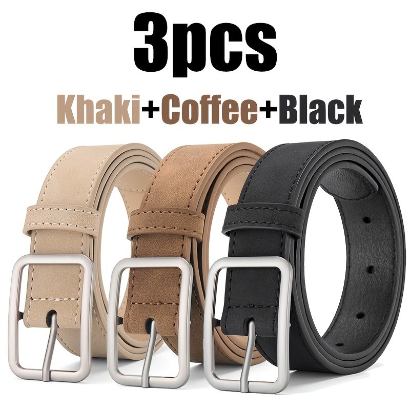 TEMU 3 Pack Women's Belts For Jeans Pants Dresses, Soft Matte Ladies Casual Belts With Square Pin , Adjustable Fashion Waist Belts For Women, Durable