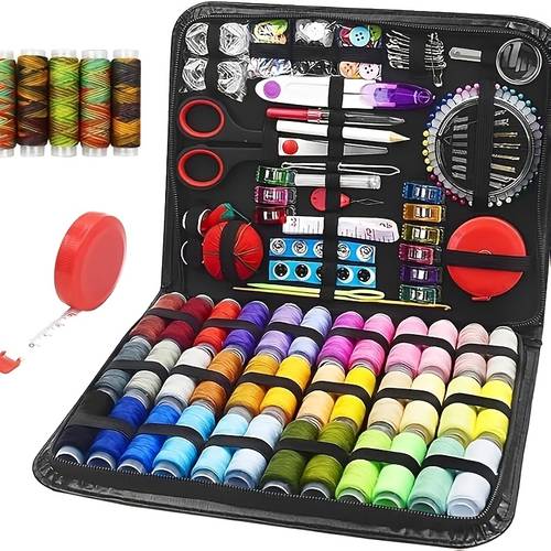 compact travel sewing tool bag including scissors and other emergency repair items colors of basic sewing accessories for quick vibrant thread colors portable set with scissors needles pins more ideal for quick repairs featuring of basic sewing accessories in colors for quick deluxe sewing kit for black fabric case with colorful threads portable zippered storage bag for daily use thread cutting