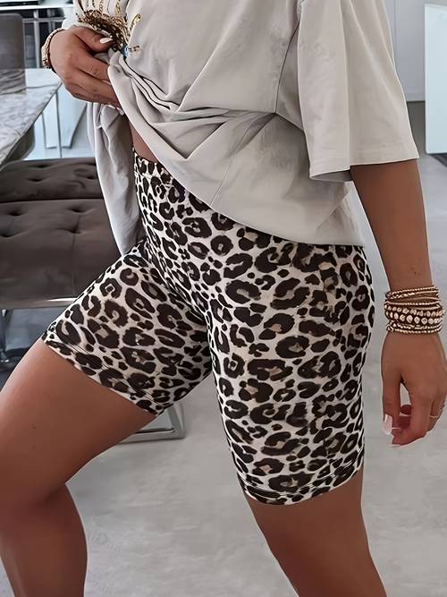 Zielgerichtete Damen Sommer Caprihose Basis Leopard Print Shorts Skinny Pants