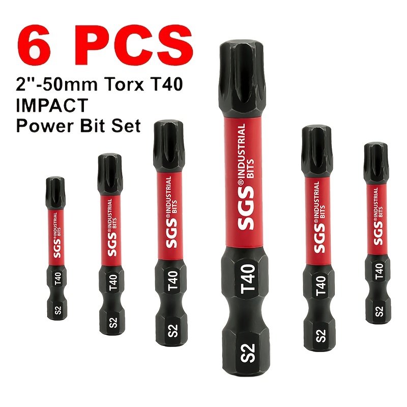 Image of S2 Steel Magnetic 6pcs Set: T40 Torx Impact Bits, Screwdriver Bits, 50mm Extension Bit, 1/4" Hex Shank Universal Drill Bit, For Auto Repair/furniture Assembly/equipment Installation/home Diy