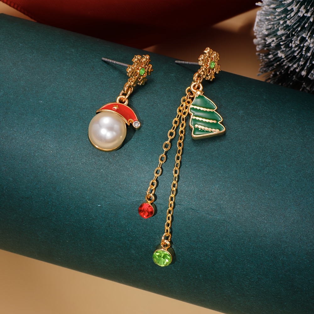 Asymmetrical Snowflake and Santa Hat Earrings