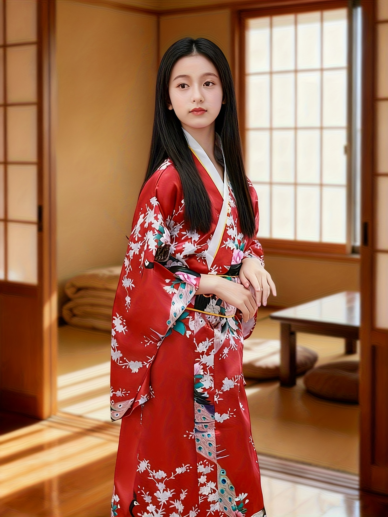 Girls' Japanese Kimono, New Kimono Print Japanese Girl Princess Dress *  Clothes, Flowers, Peacock Print Random, Japanese Traditional Style, Festive  New Year Dress Festive, Birthday Gifts, Clothes, ...