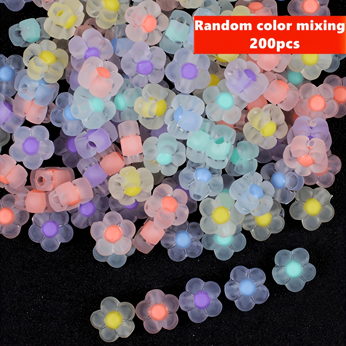 Image of 12mm 200/100pcs Random Color Mixing Matte Transparent Floral Acrylic Spacer Beads, Used For Jewelry Production, Bracelets, Necklaces