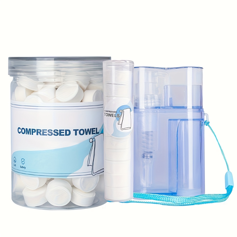 Image of Compressed Towels, 110pcs Compressed Face Towels With Carrying Case And Towel Dispenser, Disposable Magic Compressed Tissue Paper Towel Tablets Portable Mini Coin Tissue For Travel, Sport, Camping