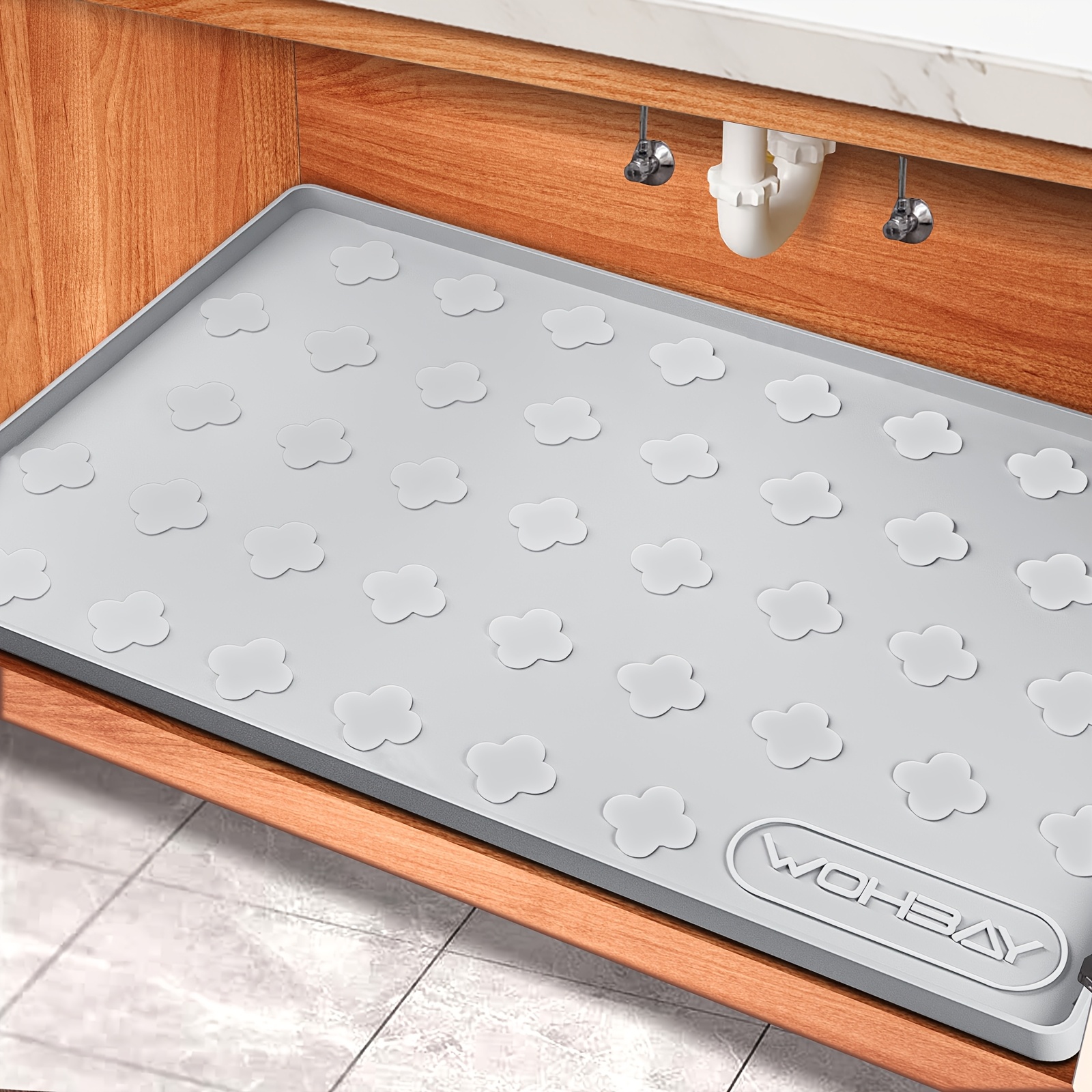 

Waterproof Kitchen Undersink Mat, 34" X 22" Silicone Undersink Mat For Of , Undersink Liner For Kitchen Bathroom Cabinets, Can Hold Up To 3, 3 Cups Of Liquid.