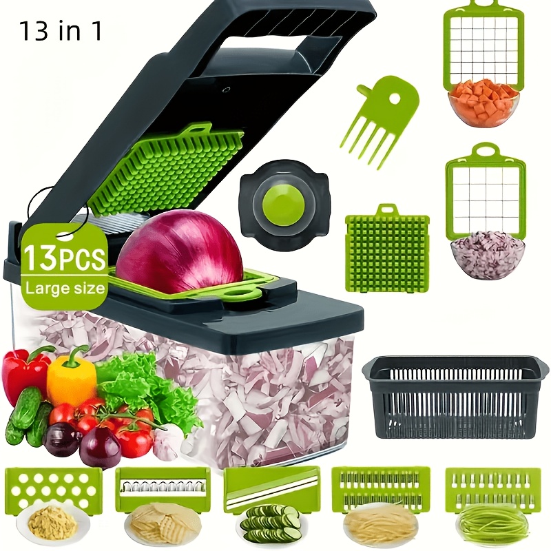 TEMU Vegetable Chopper, Vegetable Cutter, Versatile Fruit Slicer, Handle-operated Food Grater, Container-based Cutting Tool, Multi-blade