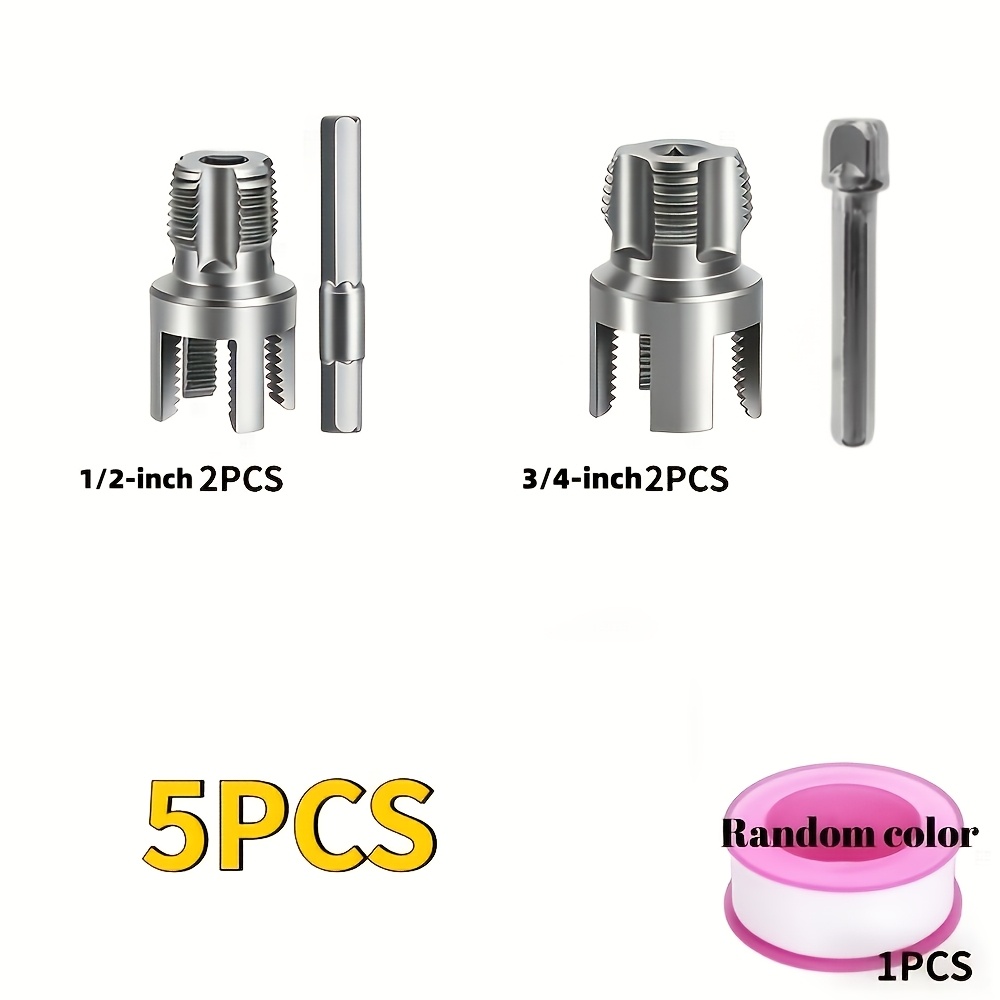 TEMU 5pcs Heavy-duty Pipe Threading Drill Bit Set, Suitable For 1/2 Inch, 3/4 Inch And 1 Inch Internal And External Threads, Compatible With