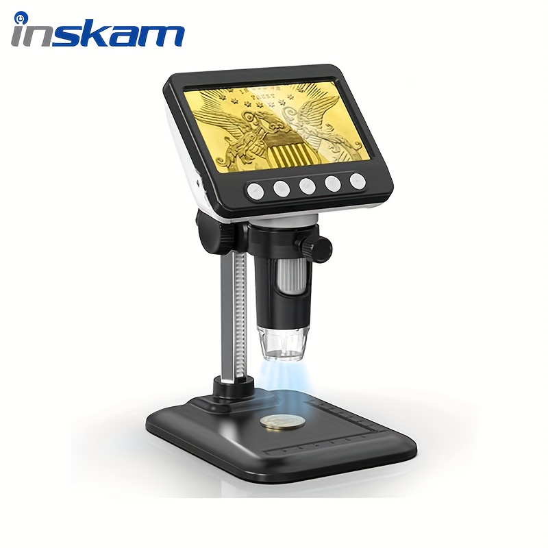 TEMU Microscope Numérique, Écran LCD de 4,3 pouces avec Double Fonction USB/Batterie pour Monnaies, Loupe à Monnaies 1080P, avec 8 Lumières LED