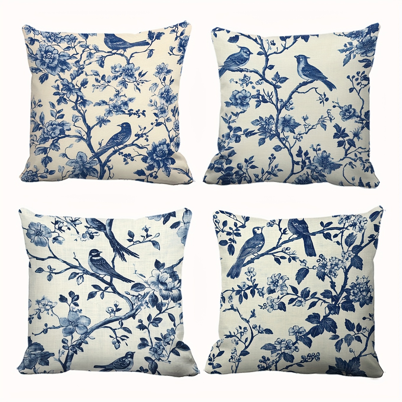 TEMU 4pcs Classic Elegant Blue And Branch Pattern Pillow Covers With And White , Suitable For , Party, Living Room, Bedroom Sofa, Bed, Car Decoration