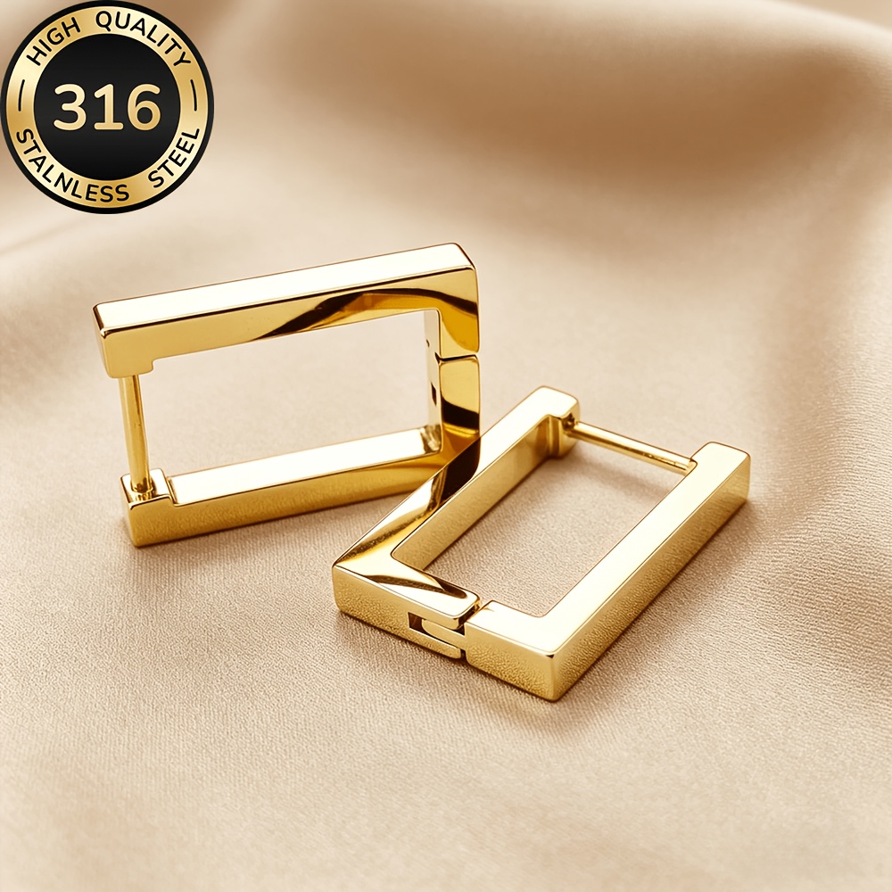 Women's Hypoallergenic Stainless Steel Golden Square Earrings, Elegant Design