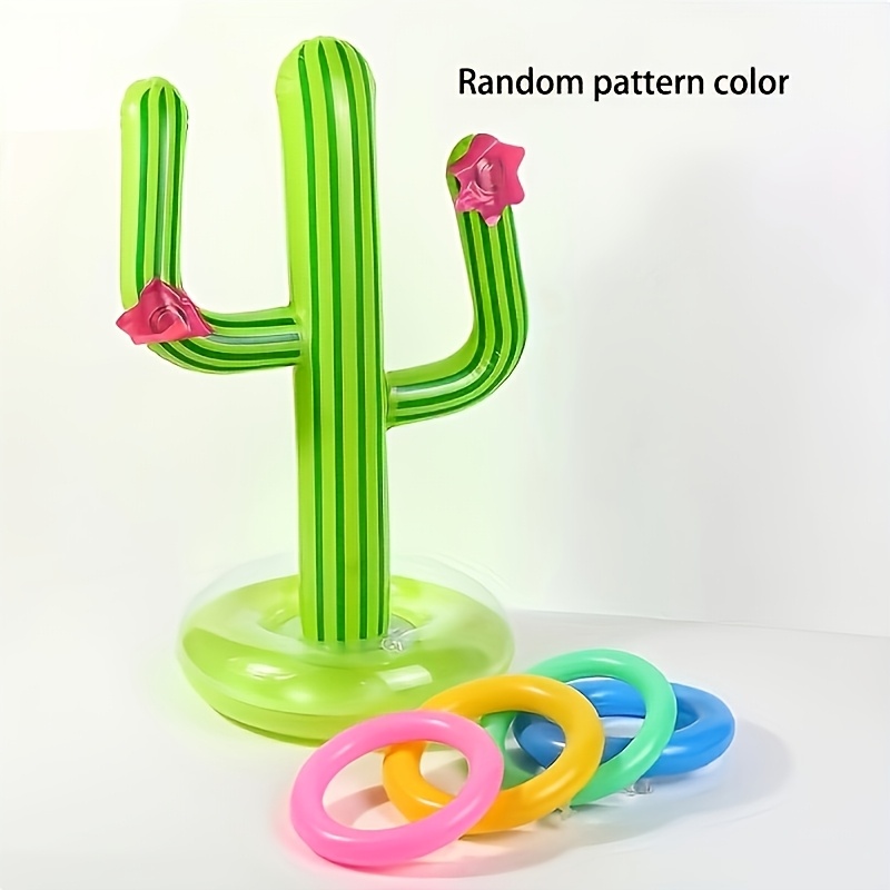 A Floating Featuring An Inflatable Cactus, Including 4 Colorful Rings, Perfect For Carnival Parties And Decorations