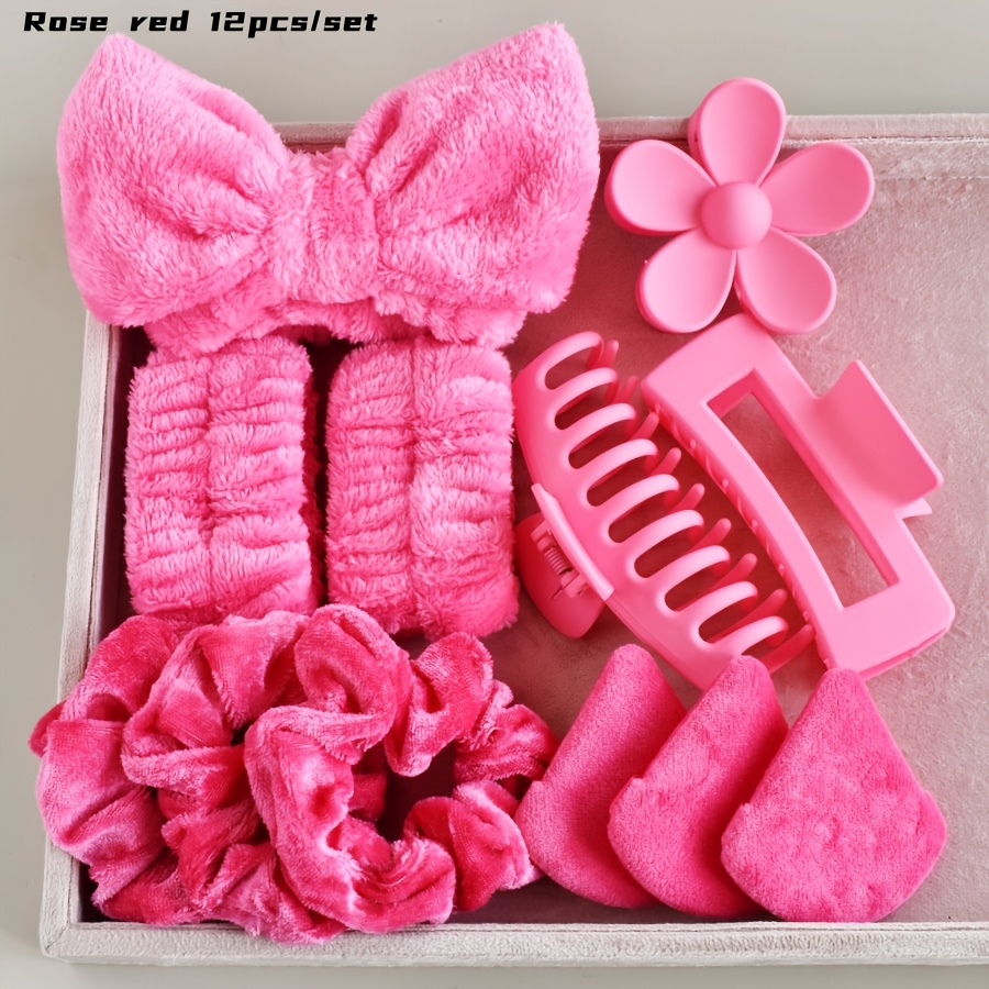 

12pcs Women's Hair Accessory Set: Flannel Headbands, Velvet Scrunchies, Non-slip Claw Clips & Makeup Sponges - , Spa, Yoga & Face Washing