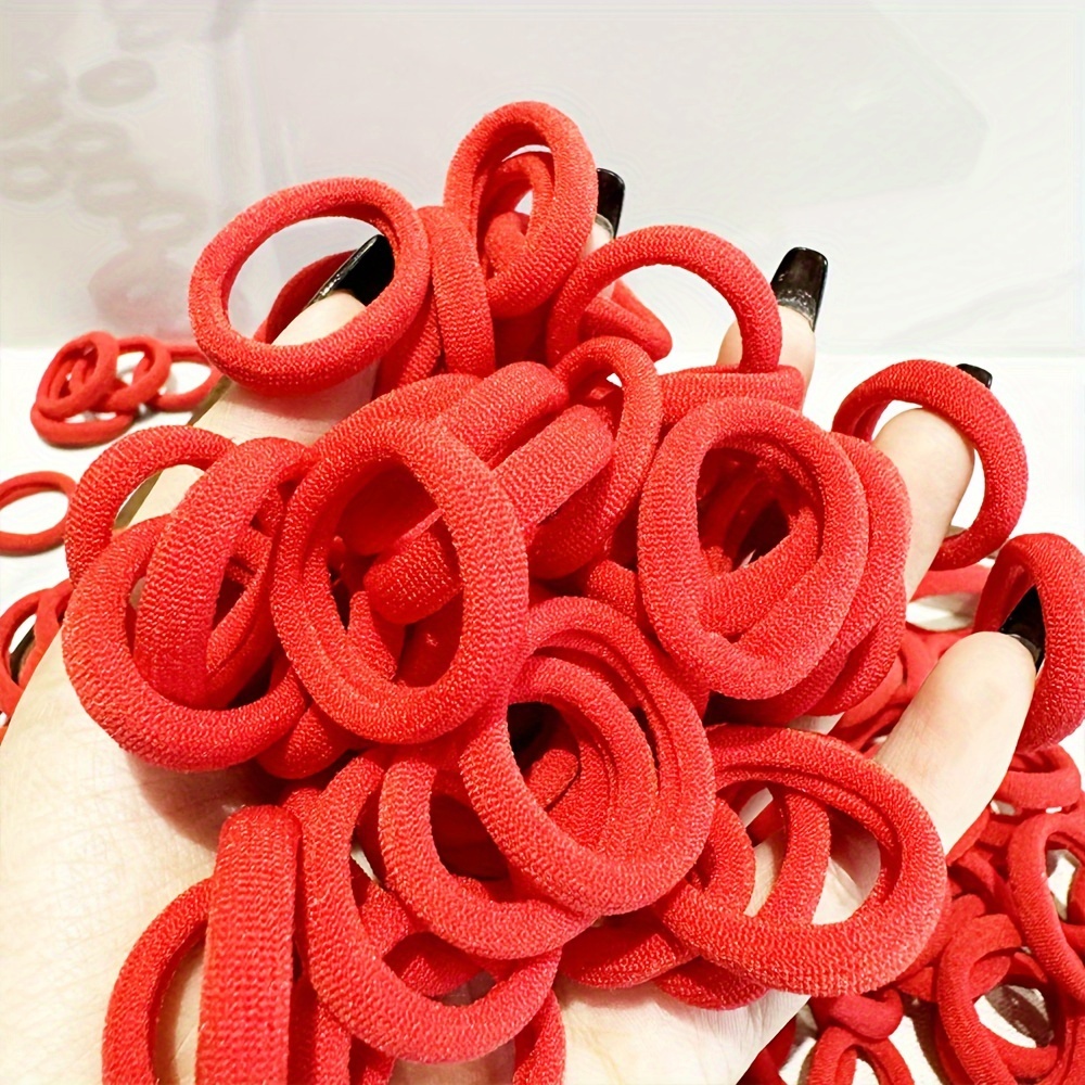 

High Elasticity Red Jersey Hair Ties - Minimalist & Chinese Style No-crease Hair Elastics Bands, Solid Color, Suitable For 14+, Multi-pack Hair Rings Set