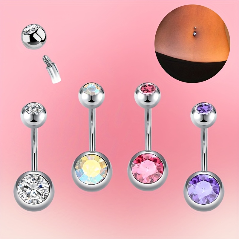 Image of 4 Stainless Steel Short Belly Button Rings, In Styles, Are Trendy Body Piercing Additions That And Are Essential Fashion Items For Summer