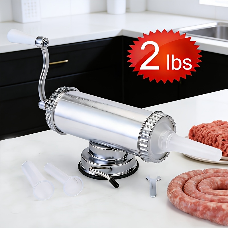 Image of New Cross-border, 1 Set Of 2 Lbs, Stainless Steel Horizontal Suction Cup Manual Sausage Stuffer 3l Household Sausage Making Machine, Convenient And Fast