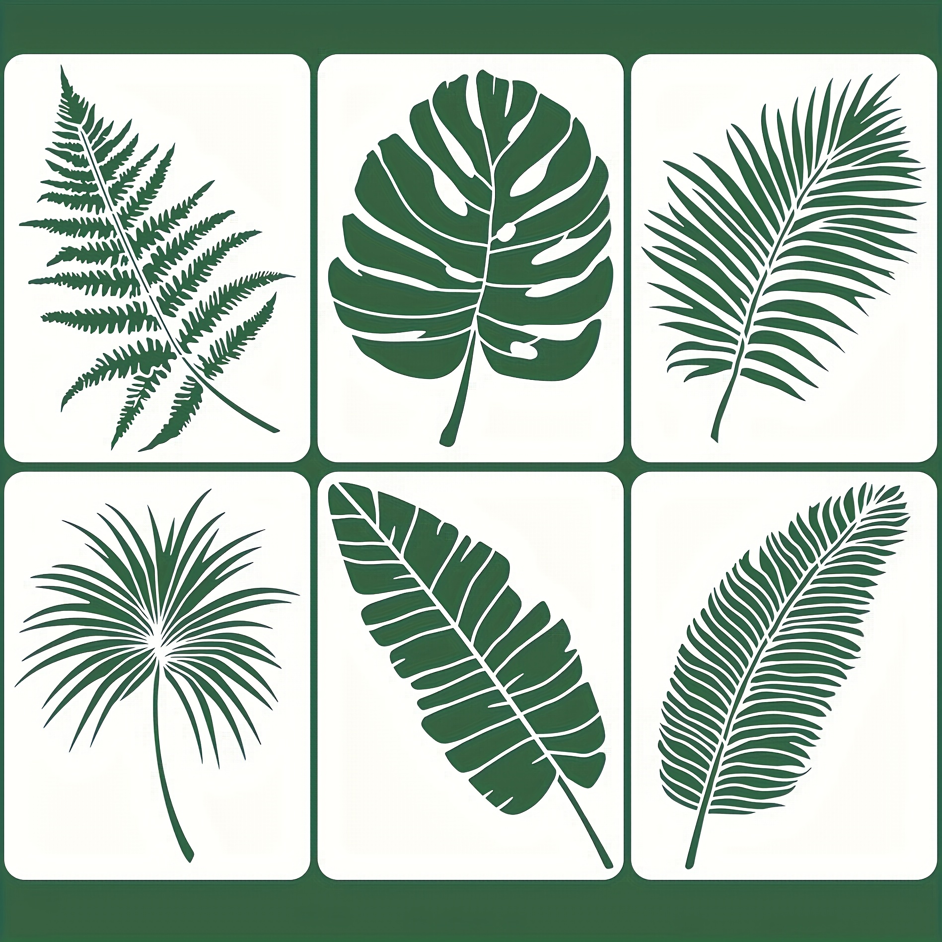 E-shop Set mit 6 übergroßen Blatt-Schablonen für Wandmalerei, Größe 16 x 12 Zoll. Diese Palmblatt-Schablonen sind für die Erstellung tropischer