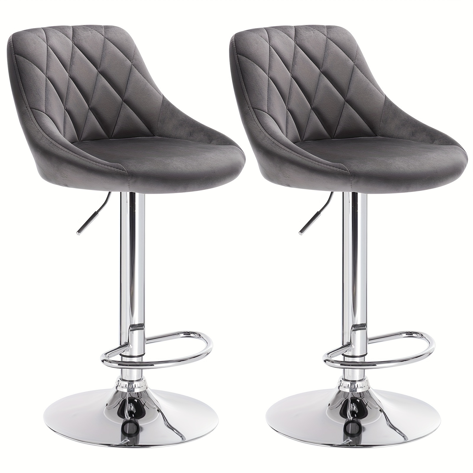 Set Of 2 Bar Stools With Cushioned Seats, Adjustable Height, Swivel Feature, And Velvet Upholstery