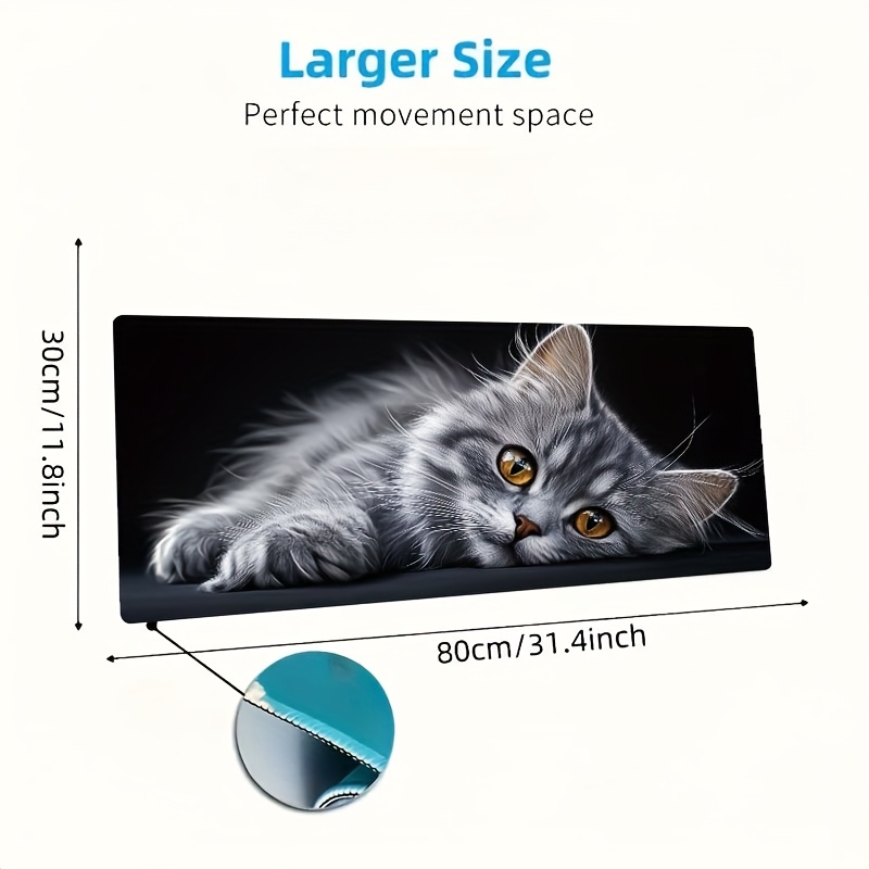TEMU 1pc Extra Large Rubber Gaming Mouse Pad, Cat Pattern - Washable Non-slip Surface, Suitable For Office And Gaming, Perfect Gift For Christmas And