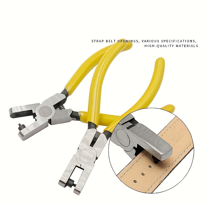 Heavy-Duty Carbon Steel Hole Punch Pliers with Versatile Belt & Shoelace Openings - Perfect for Watches, Sandals, Tags - Precision 2mm Hole Creation, Durable Yellow Handle, Red Accents, Ideal for Faux Leather and Material Crafting, Leatherworking Tools | Ergonomic Tool Design | Robust Tool Construction, Faux Leather Hole Punch Tool