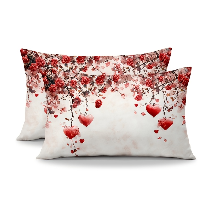 

2pcs Valentine's Day Romantic Short Plush Pillow Covers, 12x20 Inch Zippered Lumbar Cushion Cases For Sofa & Bedroom Decor - Single Side, No Pillow