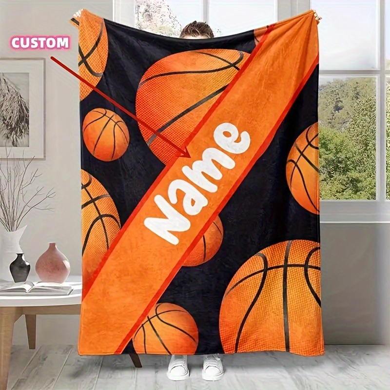 

Custom Text Basketball Print Blanket - Perfect Christmas Gift For Son & , Personalized For Couch, Bed, Travel, Camping, Living Room, Office - Machine Washable