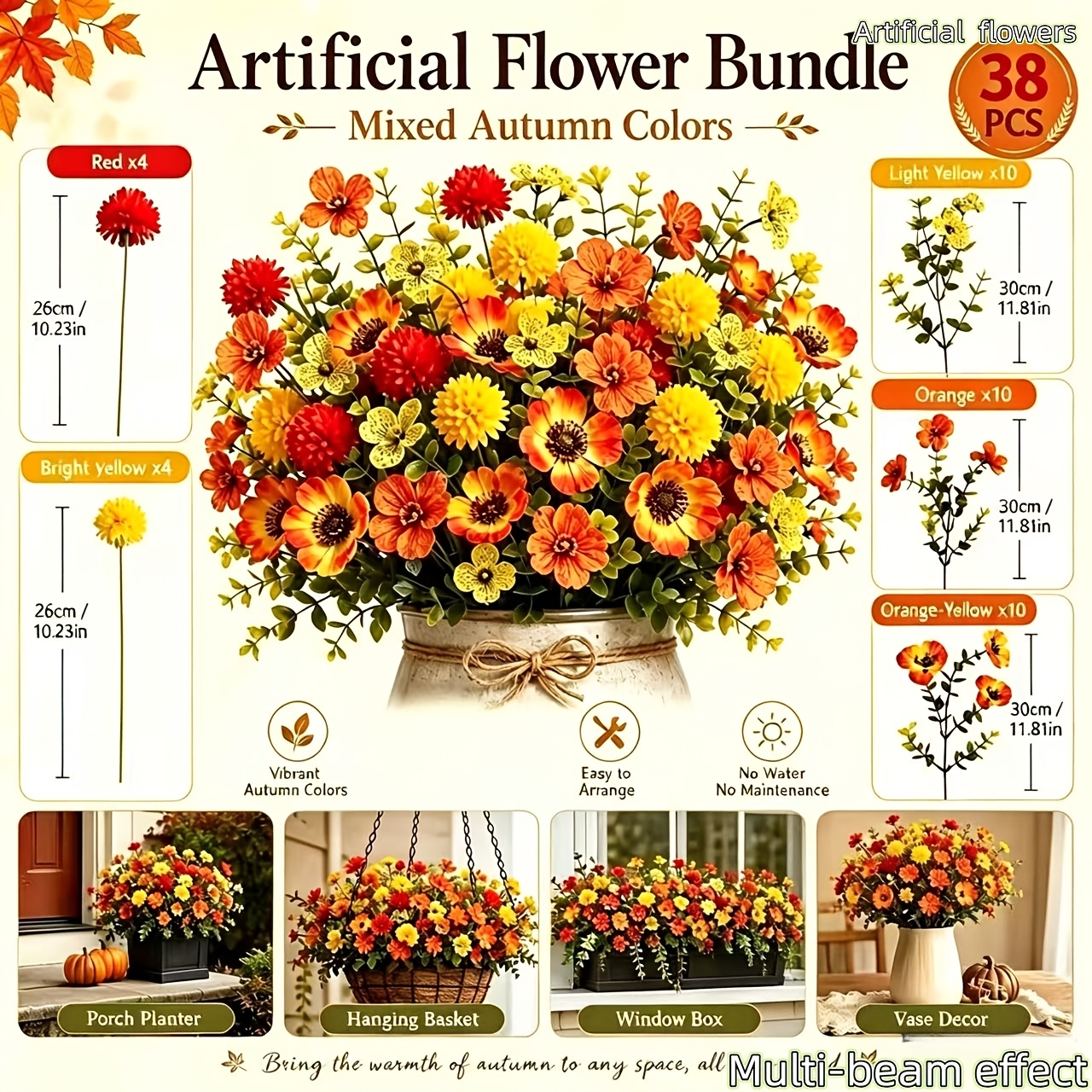 TEMU (30pcs Pansies And 8pcs Chrysanthemum Balls) High-end Autumn Colors Artificial Ball Chrysanthemum And Pansy Violet Bouquet, Yellow Orange Wine