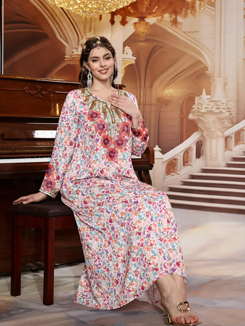 womens kaftan dress floral print hand embroidered - Temu Bahrain womens kaftan dress floral print hand embroidered - Temu Bahrain