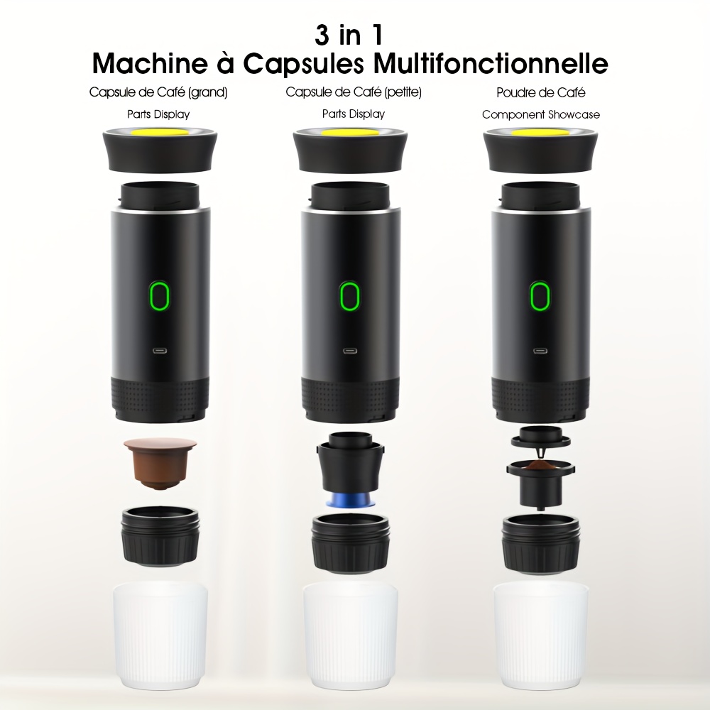 Machine à Expresso Portable électrique - Auto-chauffante, Batterie 1200 MAh, Compatible Capsules Et Moulu - Pour Camping, Bureau, Voyage