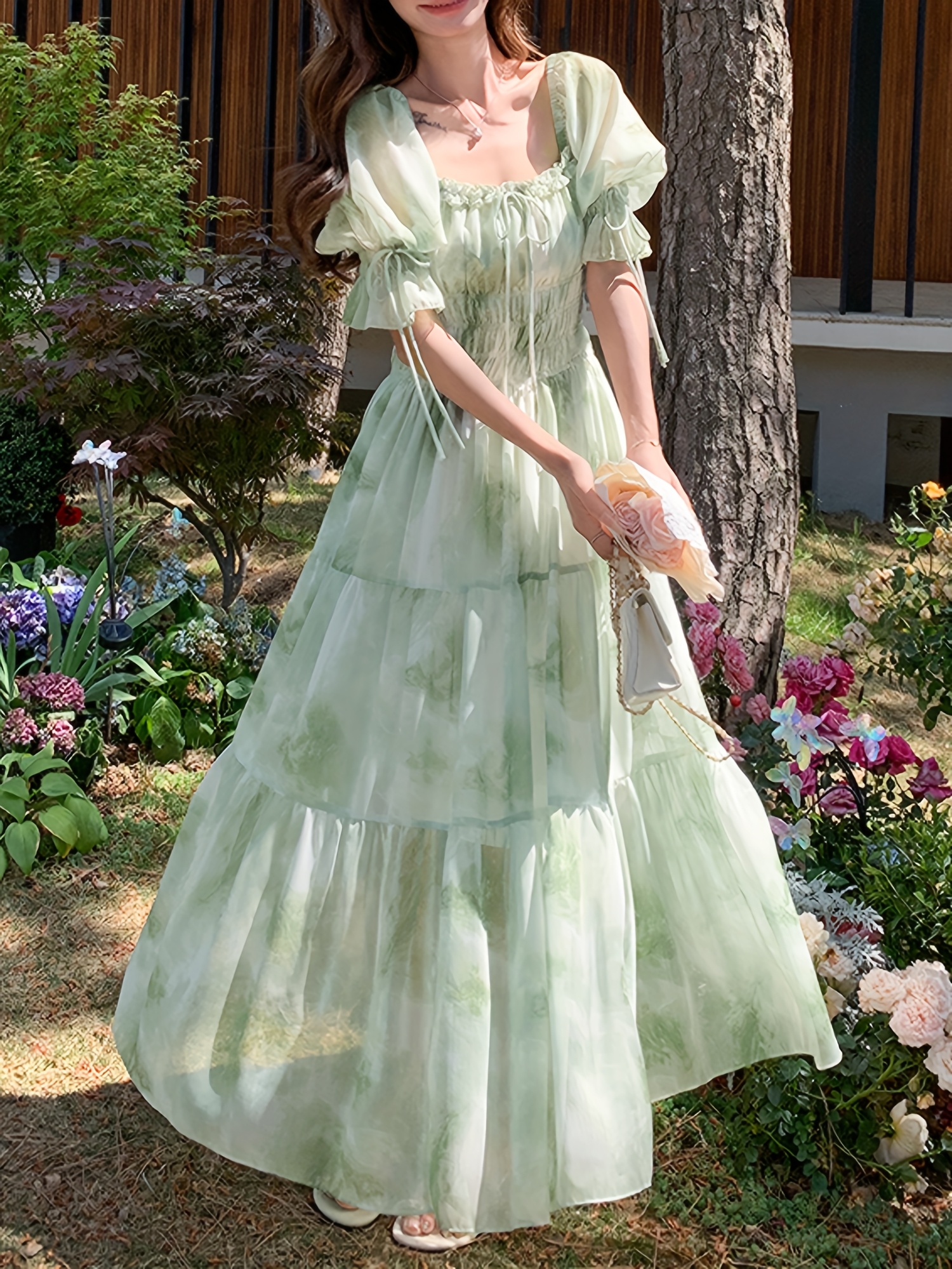 hollister green dress Green Tie Dye Print One Shoulder Cut Out Pleated Midi Dress 6 main image 1