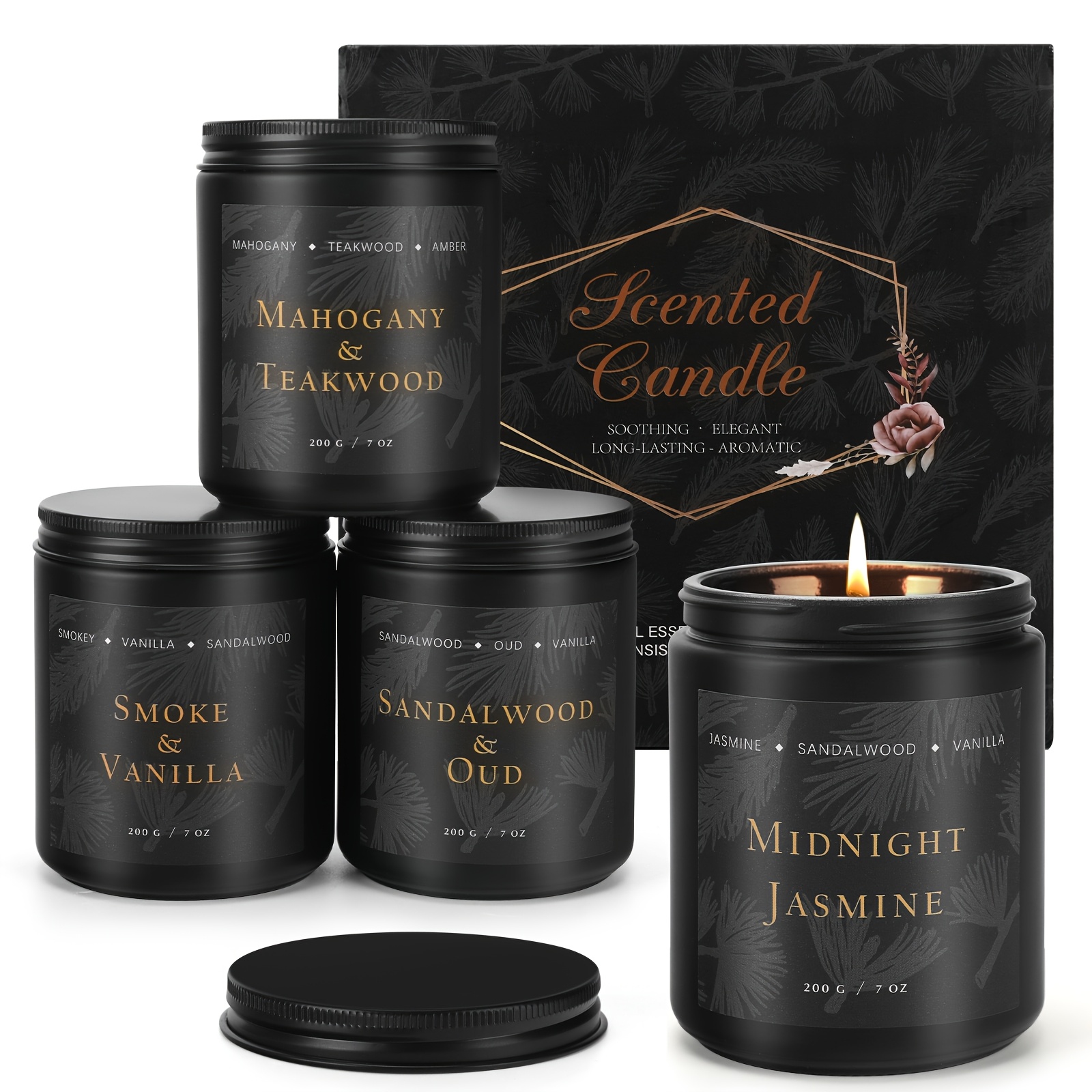 TEMU 4pcs Scented Candle Set | Men's Candle Set, Home Scented Candles, Men's Gift Scented Gift Set - Men's Gift Soy Candles (sandalwood/ Teak &