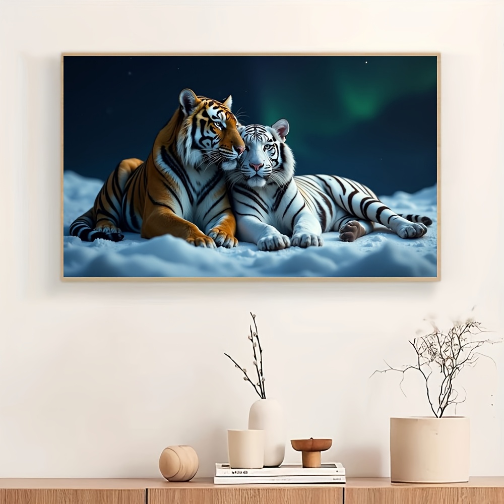 TEMU 1 Tiger 5d Diamond Painting Kit, Diy Art, Round Diamonds, Canvas Material, 40x70cm (15.75x27.56 Inches), Frameless Handcraft, Suitable For Home