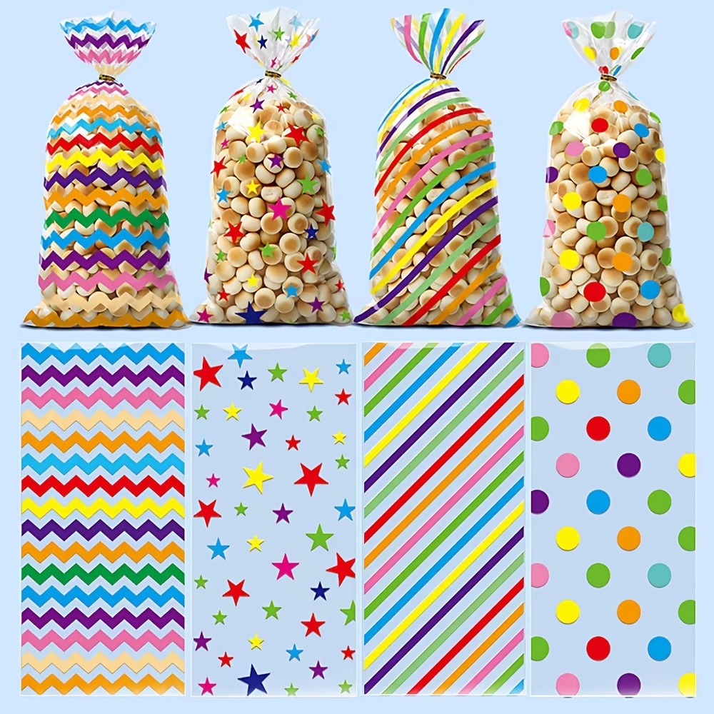 

1pc Of 50 Pattern Plastic Packaging Bags, Gift Bags, Packaging Bags, With Golden Ribbons For Packaging Closure, Suitable For Gift Packaging Activities And Festivals