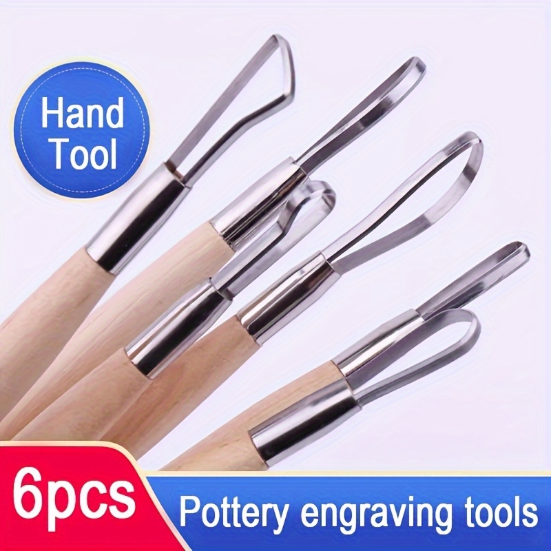 

6-piece Clay Sculpting Tool Set With Stainless Steel Scrapers And Wooden Handles - Non-electric, Durable Pottery Carving Kit