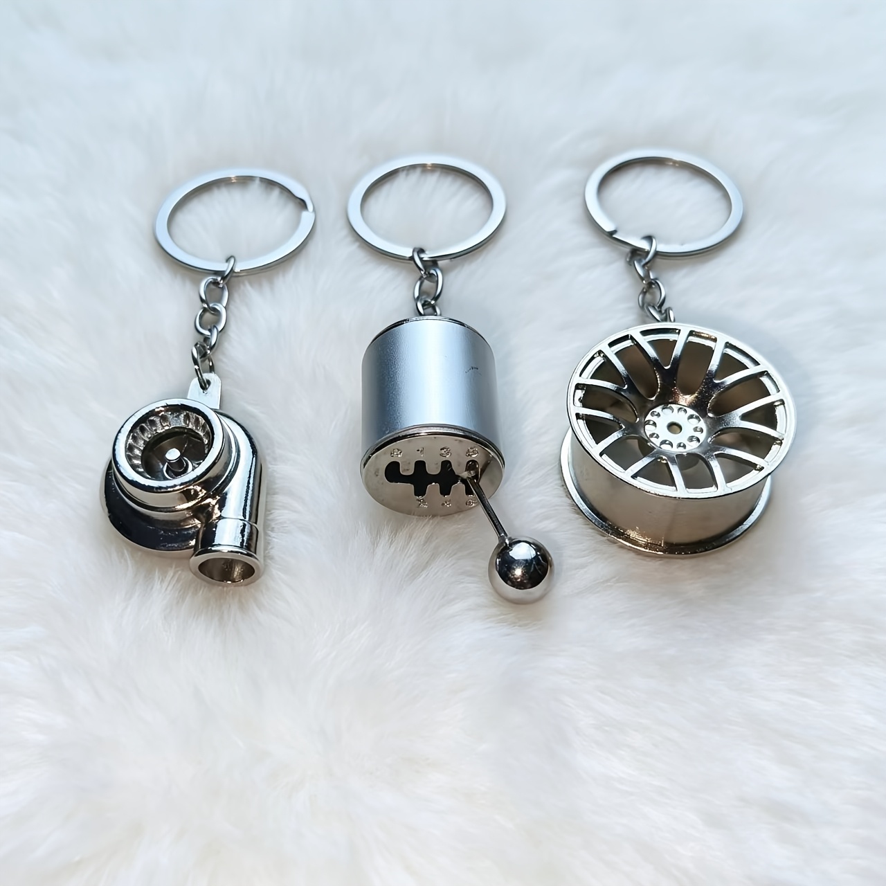 TEMU 3pcs Car Modification Keychain Set Featuring A Alloy , Gear Shift, And Wheel Models. Mini Car Part Pendants Keyring, A Accessory Gift, Perfect