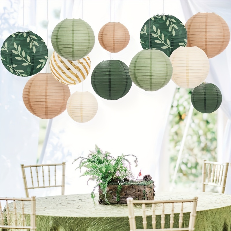 

12-piece Paper Lantern Set - Sage Green & Brown, Perfect For Boho Weddings, Birthdays, Bridal Showers & Neutral Parties No Power Needed - Easy Setup For Indoor And Outdoor Celebrations