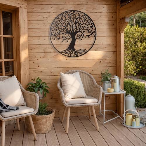 2d flat, . baum des lebens metall wandkunst - 23.6x23.6 eisen outdoor hängende dekor, lebendiges baumdesign mit üppigem grün, wetterbeständige innen-/außendekoration, geschenk für wohnzimmer, einfach aufzuhängen, 2.29 lbs, baumdekor, innenwandkunst, vertikale wandkunst, 2d flat