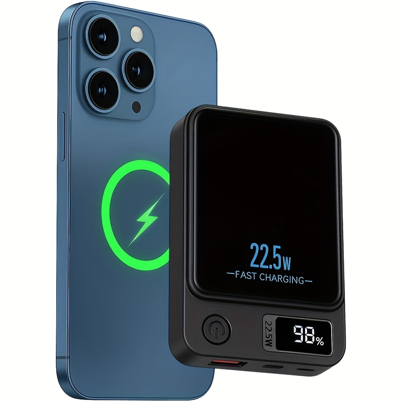10000mah Magnetic Wireless Charging Power Bank, 15w Fast Wireless Charging 22.5w Pd Fast Charging Power Bank, 2 Outputs And Dual Input External Battery Pack For 16/15/14/13/12/11 And Other Universal