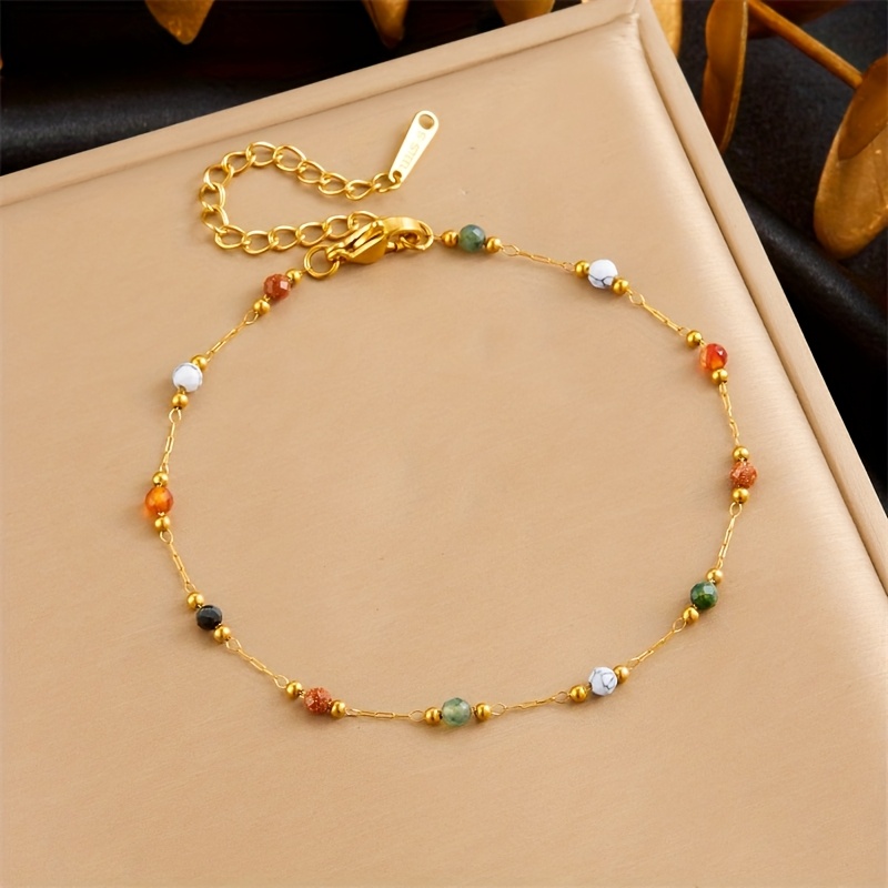 E-shop Eine Damenmode-Armband, Retro-Ethno-Stil, 304 Edelstahlkette, farbenfrohes Perlenarmband, geeignet für Damen als Alltags, Freizeit- und