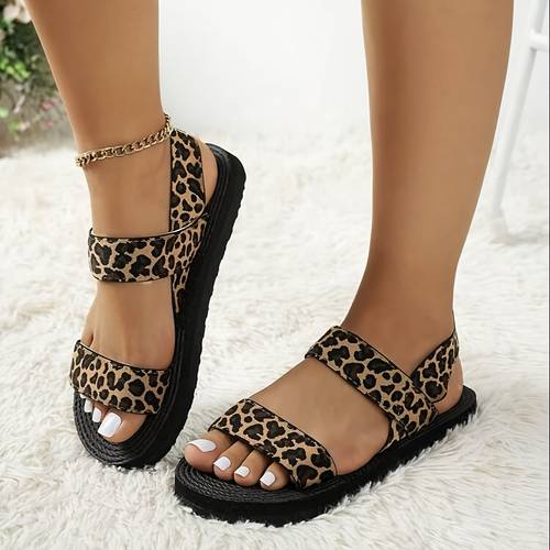 new summer womens leopard print sandals open toe beach vacation slides influencer womens shoes versatile seaside slippers woven flat shoes for indoor outdoor wear beach slippers women shoes
