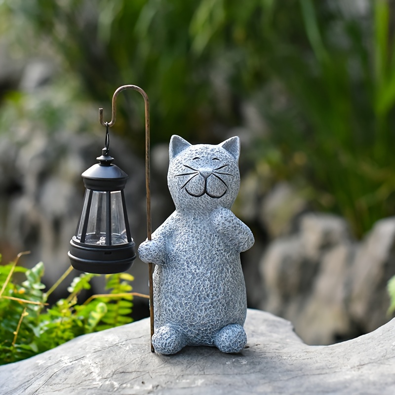 

1pc Solar-powered Courtyard Lamp, Resin Animal Kitten Handicraft Ornament, Garden Balcony Home Decoration