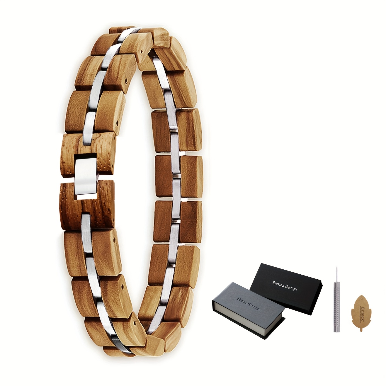 Image of Zebra-striped Olive Wood Handmade Bracelet Gift Box Set, Suitable For Men And Women, Wearable For Occasions, A Perfect High-end Gift For Birthdays And Valentine's Day