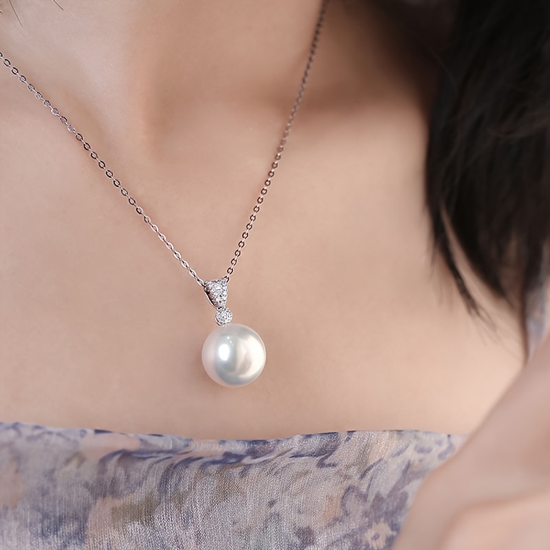 TEMU Women's Elegant Freshwater Pearls Necklace With Large White Freshwater Pearls & Delicate Chain - Minimalist Versatile Jewelry For Casual Attire,