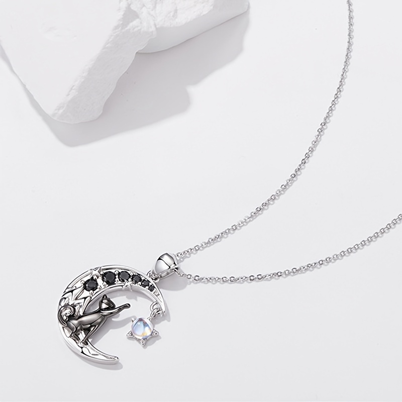 Elegant Moon Cat Pendant Necklace, Women's Gift