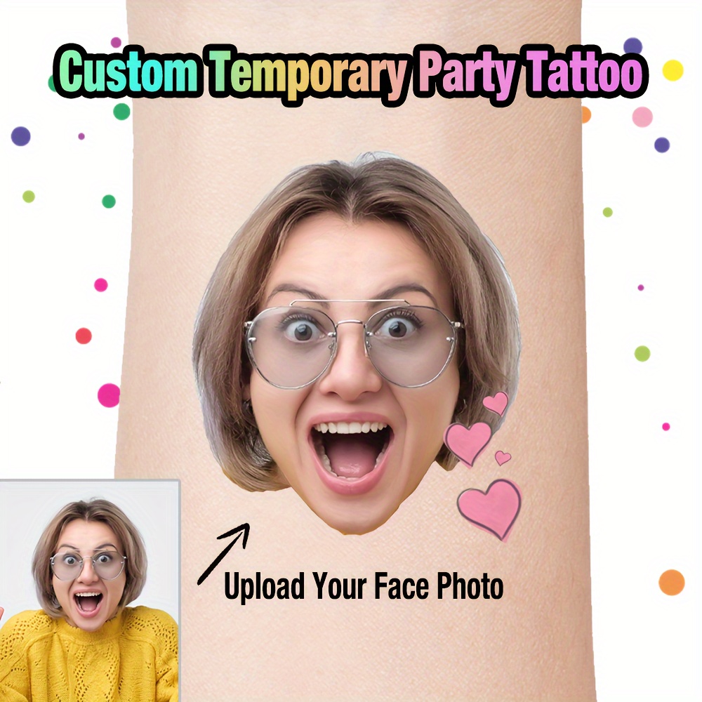 

Tatouages Temporaires Personnalisés avec Photo - Logo Visage Personnalisé pour Anniversaire, Mariage & Enterrements de Vie de Jeune Fille - Cadeaux de Fête Amusants & Décorations