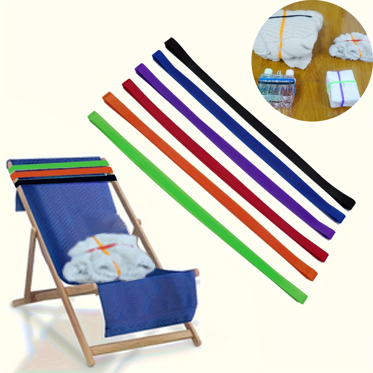 

Set Of 6 Silicone Bands For Beach Chairs, Flexible And Wind-resistant Towel Clips For Beach And Pool Use, Enhancing Your Style.