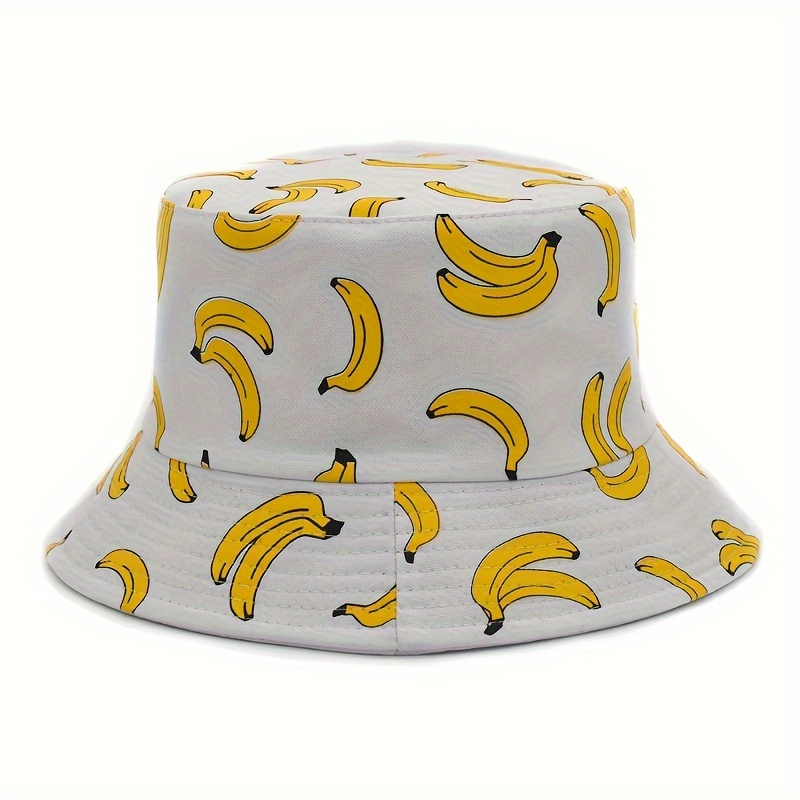 TEMU 1pc Banana Print Bucket Hat For Women, 100% Polyester, Non-stretch, Sun Protection, Fashionable Unisex Design, Ideal For Outdoor Activities, New Year's And Holiday Themes