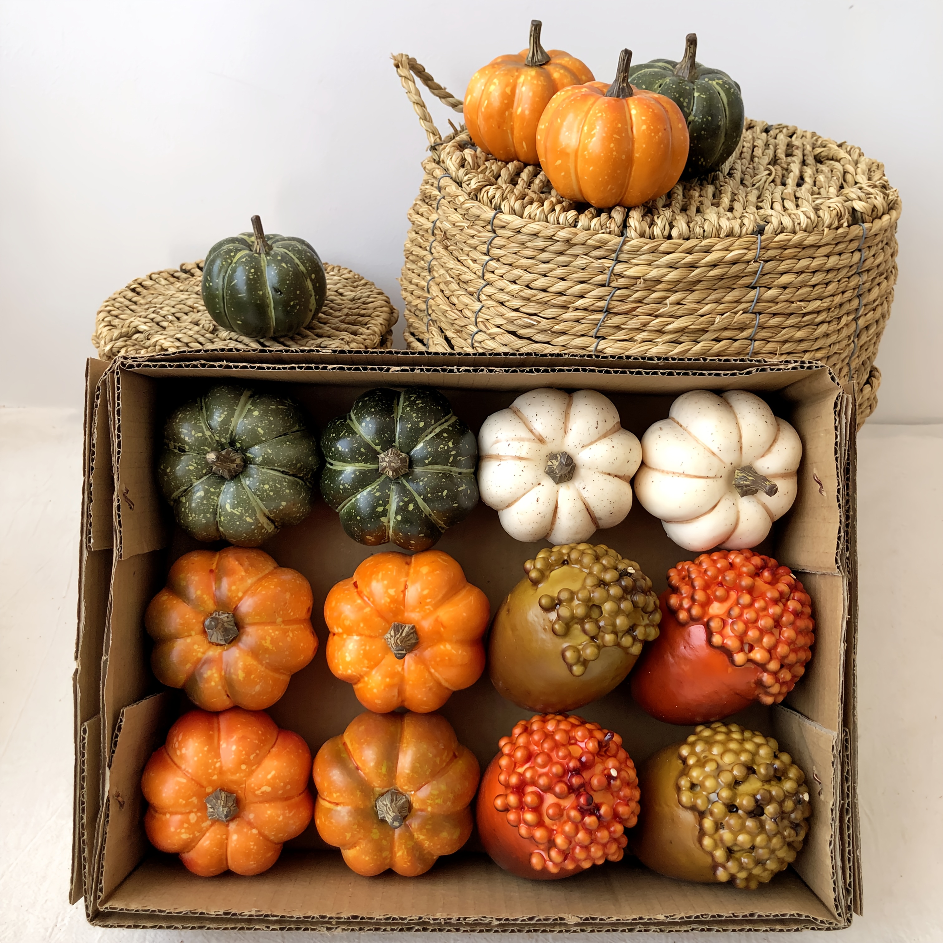 22-teiliges Kürbis-Deko-Set Für Herbst – Künstliche Kürbisse, Eicheln, Tannenzapfen & Blätter