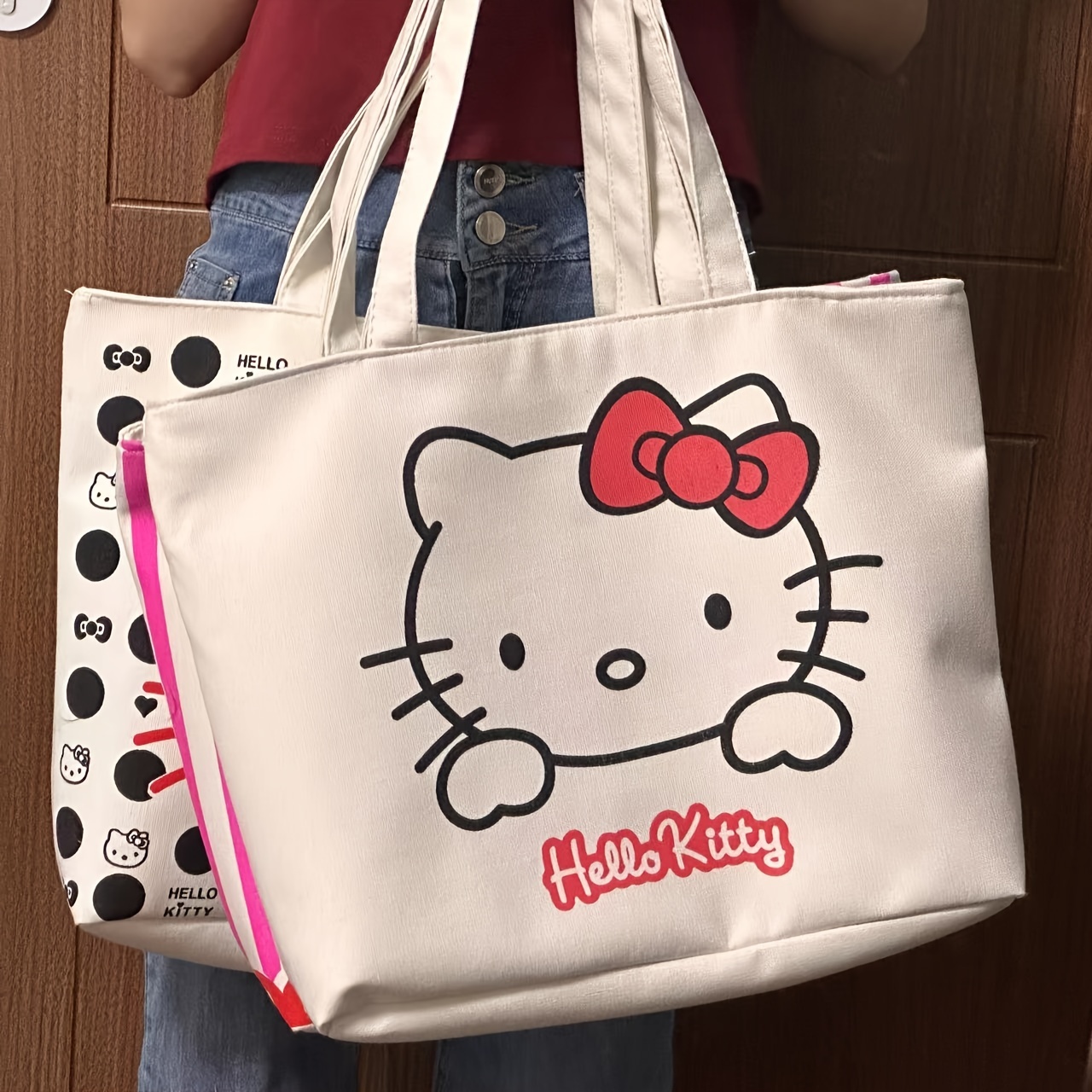 

Hello Kitty Cute Cartoon Printed Tote Bag, Travel Shoulder Bag With Large Capacity