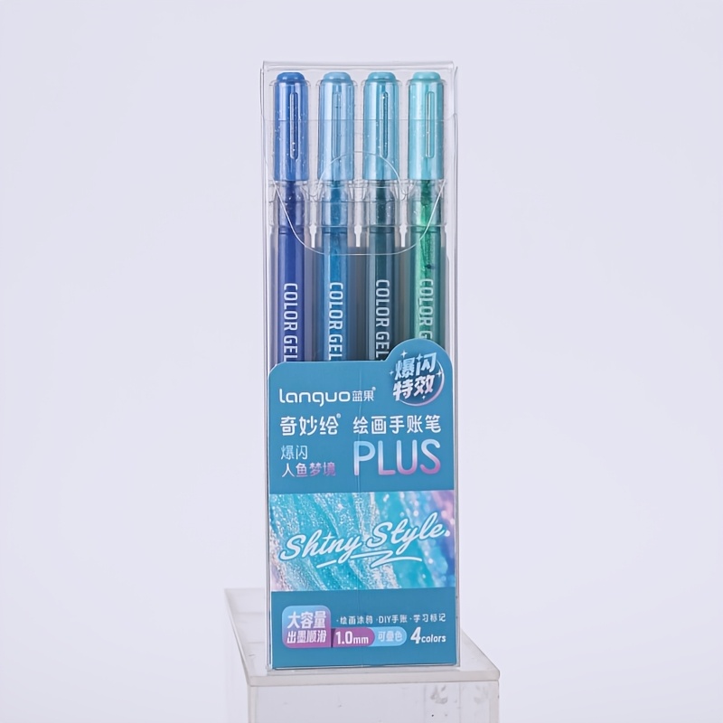 TEMU Languo Stylos Gel Pailletés Adultes, Stylos de Journaling Scintillants pour Coloriage, Stylos Gel, Ensemble de 4 Couleurs de Stylos Gel à Double